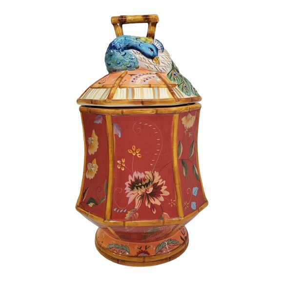 Tracy Porter Artesian Road Collection Hand Painted Peacock Cookie Jar 4807120 - Picture 4 of 16